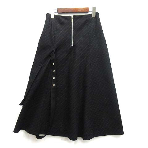 sacai 2023AW Chalk Stripe Strap Wool Midi Flared Skirt 23-06989 Black Size 1 Like-New Condition Women's