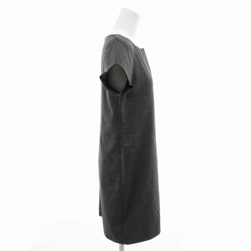 Unused UNIQLO Tagged Ponte Dress with Stretch, Knee-Length, Short Sleeve, Size L, Dark Gray 291-134624 /FF 0917 Women's