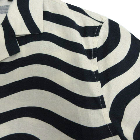 UNIQLO x Marimekko Linen Blend Open Collar Shirt Short Sleeve Linen Mix Navy Blue Ivory M Ladies