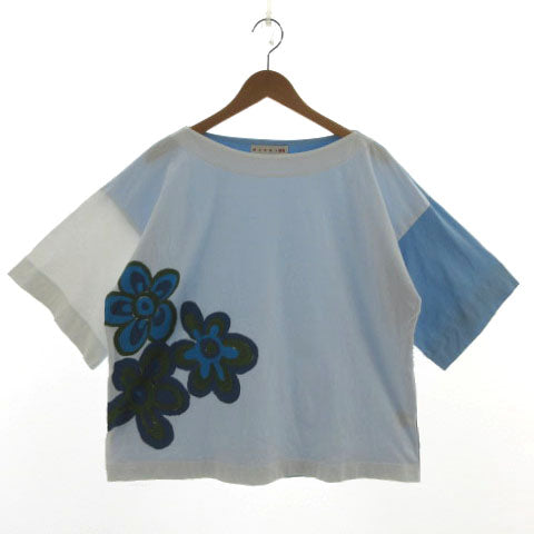 UNIQLO x MARNI Graphic Oversized Boxy T-Shirt 241-449549122-101 Cotton White Blue Multi-Color Size S Women's