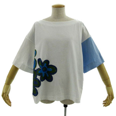 UNIQLO x MARNI Graphic Oversized Boxy T-Shirt 241-449549122-101 Cotton White Blue Multi-Color Size S Women's