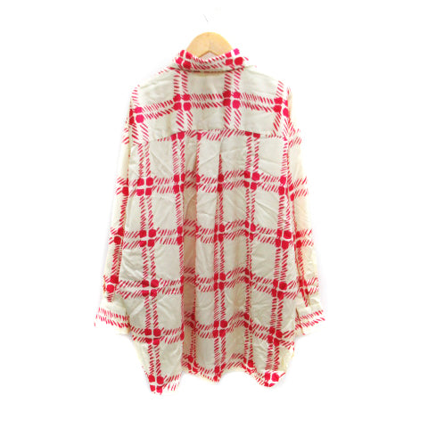 UNIQLO x MARNI Shirt Blouse Long Sleeve Check Pattern M Oversize Ivory Pink /SM28 Women's