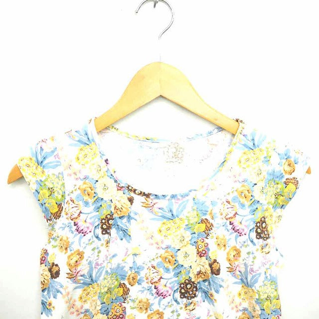 UNIQLO Kids Dress Knee-Length Floral Pattern Pullover French Sleeve Short Sleeve Size 150 White Blue /TT37 Kids