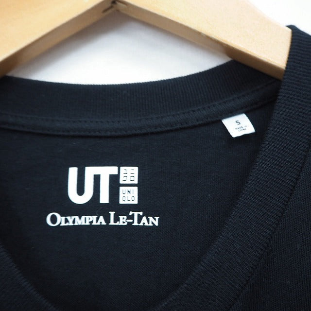 UNIQLO T-Shirt, Cut and Sew, English Letter Print, Round Neck, Short Sleeve, Cotton, Size S, Black Grey, Black Grey, /MT22, Women's