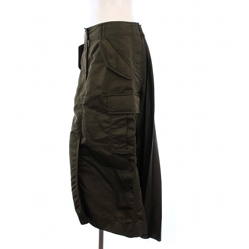 sacai Nylon Twill Skirt - Nylon Twill Long Pleated Skirt with Paneling Size 2 Khaki 22-06065 /KH Women's