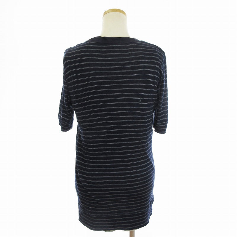 sacai T-shirt Knit Top Short Sleeve Pocket U-Neck Striped Navy ■SM3 Women's