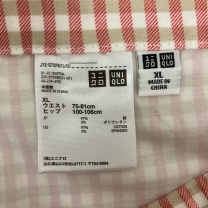 UNIQLO Pants Checkered Elastic Waist Cotton Blend XL Red White Beige Ladies