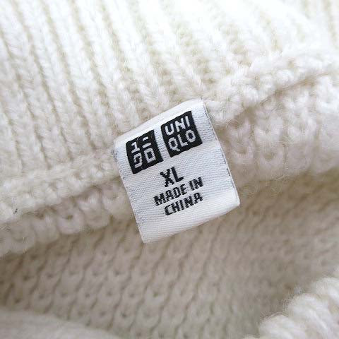 UNIQLO Knit Mid-Gauge Mock Neck Sweater, Wool, Long Sleeve, XL, Off-White, Ivory, Large Size, Women's