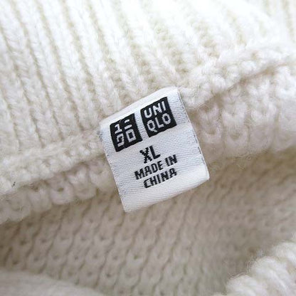UNIQLO Knit Mid-Gauge Mock Neck Sweater, Wool, Long Sleeve, XL, Off-White, Ivory, Large Size, Women's