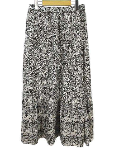 UNIQLO x ANNA SUI Collaboration Long Flared Skirt Size L Beige Pattern Tiered Gathered Lining Ladies