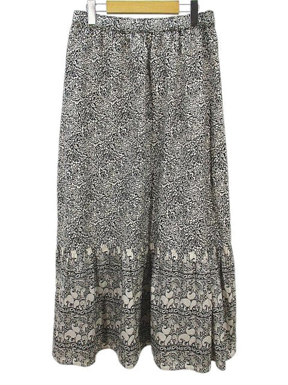 UNIQLO x ANNA SUI Collaboration Long Flared Skirt Size L Beige Pattern Tiered Gathered Lining Ladies