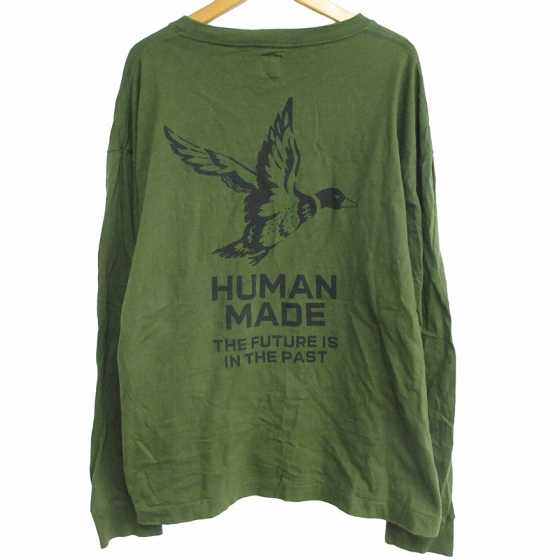 HUMAN MADE GRAPHIC Long Sleeve T-Shirt Cut-and-Sew Printed Heart Logo Khaki Green XL Size 0928 Men's