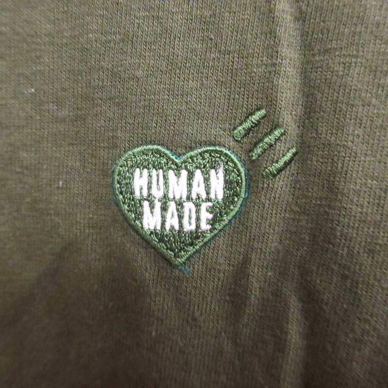 HUMAN MADE GRAPHIC Long Sleeve T-Shirt Cut-and-Sew Printed Heart Logo Khaki Green XL Size 0928 Men's