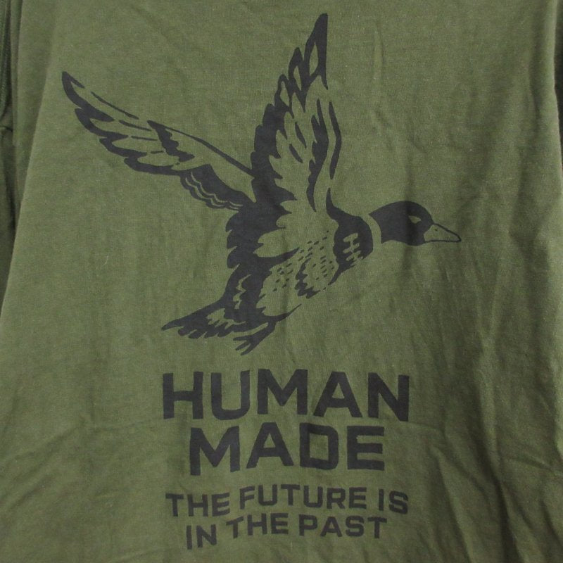 HUMAN MADE GRAPHIC Long Sleeve T-Shirt Cut-and-Sew Printed Heart Logo Khaki Green XL Size 0928 Men's