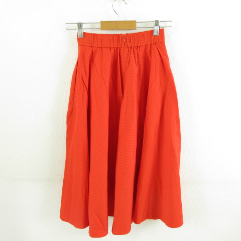 UNIQLO Circular Skirt, Knee-Length, Striped, Stretch, Orange, Size S *A118 Women's