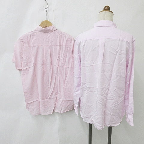 Unused UNIQLO Shirt Blouse Set of 2 Long Sleeve Short Sleeve Plain Rayon Blend Pink M Ladies