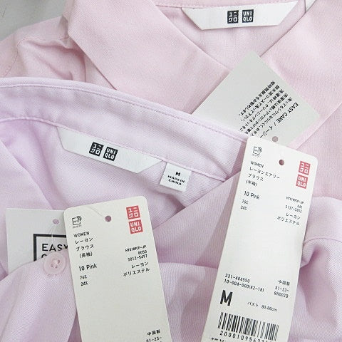 Unused UNIQLO Shirt Blouse Set of 2 Long Sleeve Short Sleeve Plain Rayon Blend Pink M Ladies