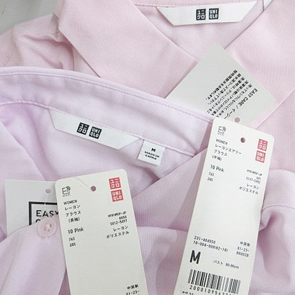 Unused UNIQLO Shirt Blouse Set of 2 Long Sleeve Short Sleeve Plain Rayon Blend Pink M Ladies