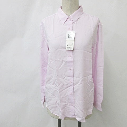 Unused UNIQLO Shirt Blouse Set of 2 Long Sleeve Short Sleeve Plain Rayon Blend Pink M Ladies
