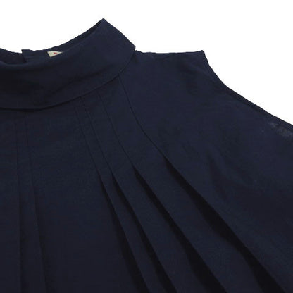 UNIQLO×MARNI Sleeveless Tuck Blouse 231-447556 Hem Slit Back Button-Down Cotton Navy Blue Size M Women's