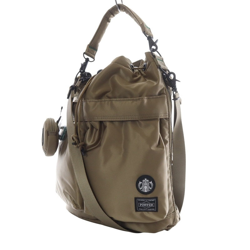 Unused item PORTER Yoshida Kaban STARBUCKS Coffee Bean Shape 2WAY Tool Bag Handbag One Handle Shoulder Bag Diagonally Hung Nylon Latte Beige / YO18 Ladies