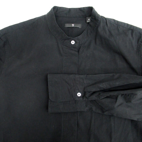 UNIQLO Casual Shirt Long Sleeve Band Collar Plain M Black /SM21 Men's