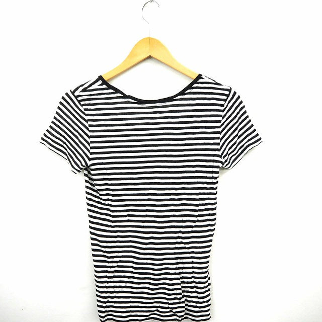 UNIQLO T-shirt, Knit Top, Striped, Round Neck, Short Sleeve, Black, White, Women /MT1