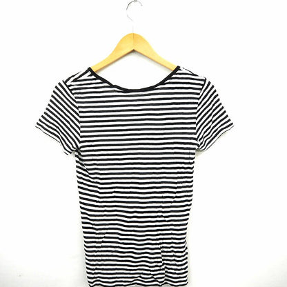 UNIQLO T-shirt, Knit Top, Striped, Round Neck, Short Sleeve, Black, White, Women /MT1