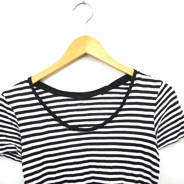 UNIQLO T-shirt, Knit Top, Striped, Round Neck, Short Sleeve, Black, White, Women /MT1