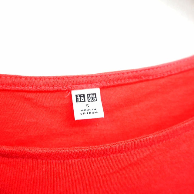 UNIQLO T-Shirt Cut and Sewn Plain Simple Flared Round Neck Short Sleeve Cotton Pink S Size Women