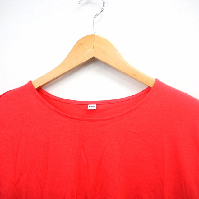 UNIQLO T-Shirt Cut and Sewn Plain Simple Flared Round Neck Short Sleeve Cotton Pink S Size Women
