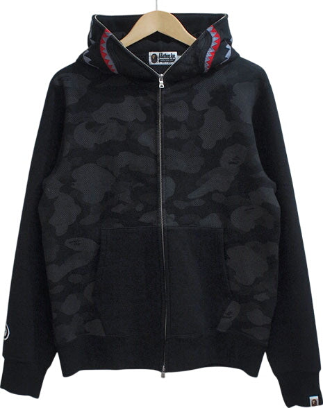 A BATHING APE 'REFLECTION CAMO SHARK FULL ZIP HOODIE' Shark Parka Reflection Camouflage Monkey Camo Black Black Size L BAPE A Bathing Ape