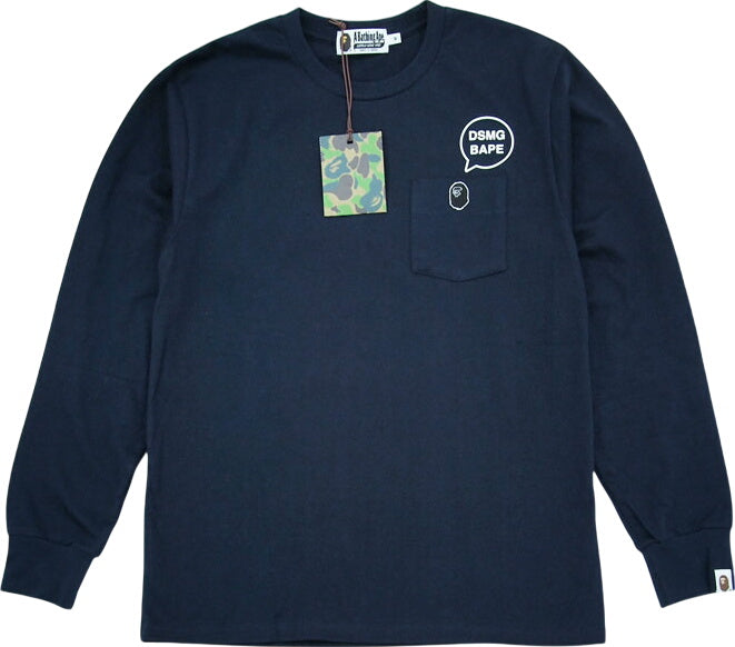 A BATHING APE x DOVER STREET MARKET GINZA Long Sleeve T-Shirt L/S Tee Size M DSMG Dover Navy BAPE