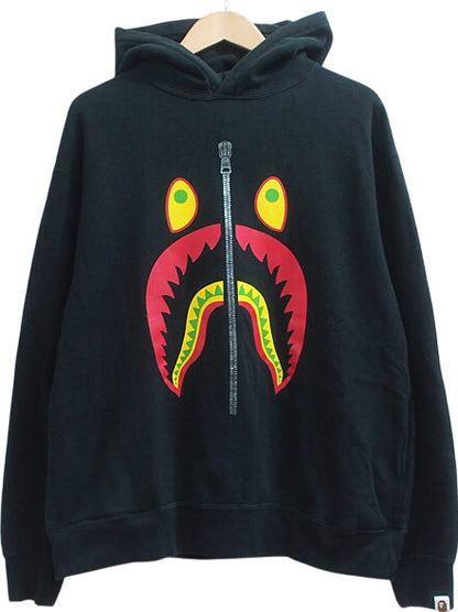 A BATHING APE 'SHARK' Hoodie Pullover Black Large BAPE