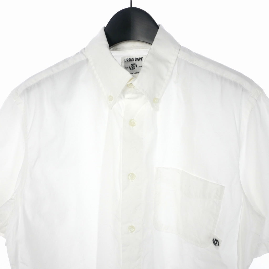 URSUS BAPE Shirt Short Sleeve Button-Down One Point Logo Cotton M White Men's
