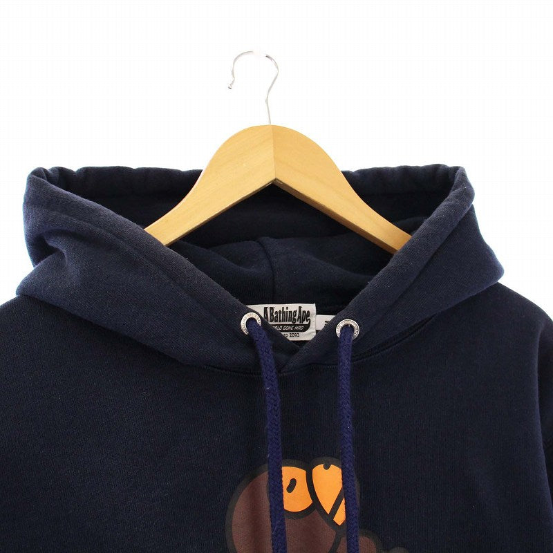 A BATHING APE MILO ON BAPE Relaxed Fit Pullover Hoodie M Size Long Sleeve Brushed Interior Navy Color Men's