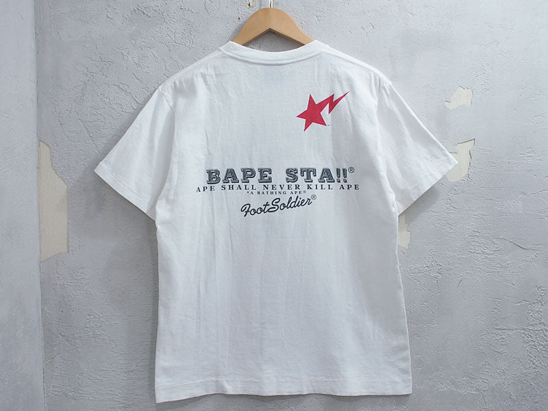 A BATHING APE 'FOOT SOLDIER TEE' T-shirt, Foot Soldier College Logo White BAPE