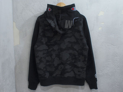 A BATHING APE 'REFLECTION CAMO SHARK FULL ZIP HOODIE' Shark Parka Reflection Camouflage Monkey Camo Black Black Size L BAPE A Bathing Ape