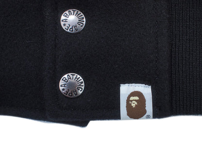 A BATHING APE×KAWS 'Chompers Varsity Jacket' Stadium Jacket Teeth Pattern Varsity Jacket Black KAWS BAPE A BATHING APE