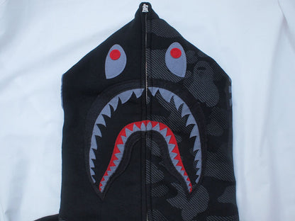 A BATHING APE 'REFLECTION CAMO SHARK FULL ZIP HOODIE' Shark Parka Reflection Camouflage Monkey Camo Black Black Size L BAPE A Bathing Ape