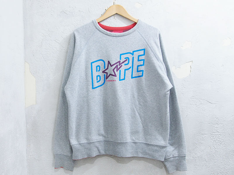 A BATHING APE Reversible Sweat Crewneck BAPE CAMO Camouflage Monkey College Logo Red