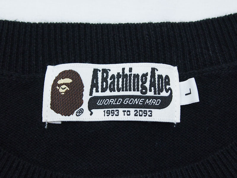 A BATHING APE College Logo Knit Sweater Black Black L BAPE