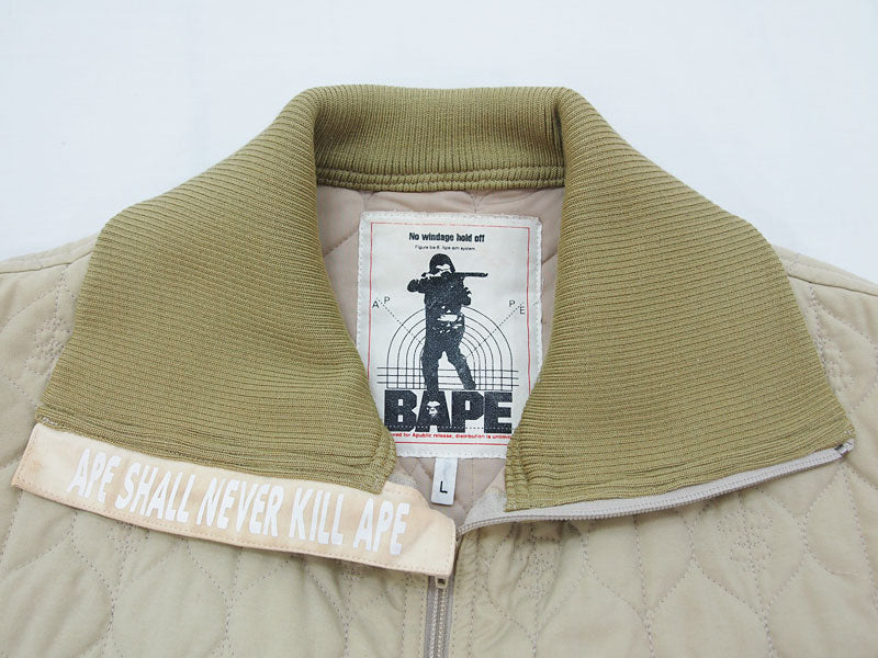 A BATHING APE Quilted Jacket Monkey Beige Size L BAPE