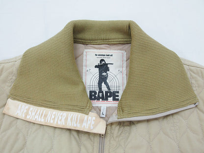 A BATHING APE Quilted Jacket Monkey Beige Size L BAPE