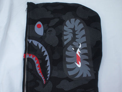 A BATHING APE 'REFLECTION CAMO SHARK FULL ZIP HOODIE' Shark Parka Reflection Camouflage Monkey Camo Black Black Size L BAPE A Bathing Ape