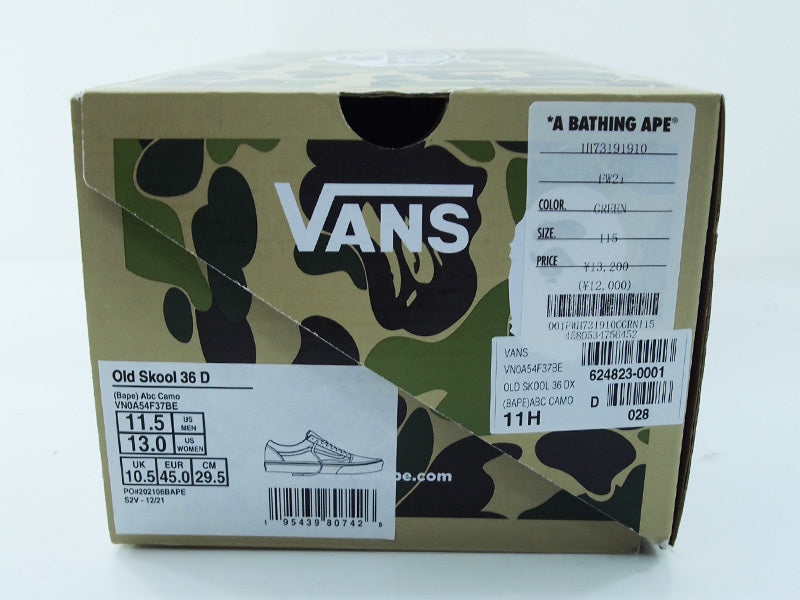 A BATHING APE x VANS 'ABC CAMO OLD SKOOL 36 DX' Old Skool BAPE Camo Monkey Camouflage Vans US11.5 A Bathing Ape